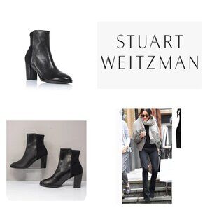 Stuart Weitzman Harper 80 Black Leather Booties Size 7.5 M